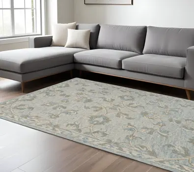 7' X 9' Blue And Ivory Wool Hand Tufted Area Rug