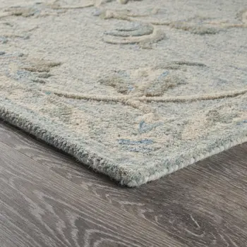 7' X 9' Blue And Ivory Wool Hand Tufted Area Rug