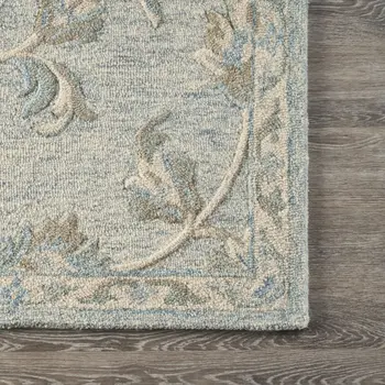 7' X 9' Blue And Ivory Wool Hand Tufted Area Rug
