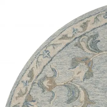 7' Blue And Ivory Round Wool Hand Tufted Area Rug