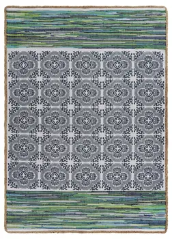 5' X 7' Blue and Green Chindi Area Rug