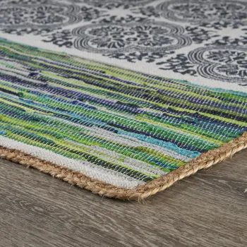 5' X 7' Blue and Green Chindi Area Rug