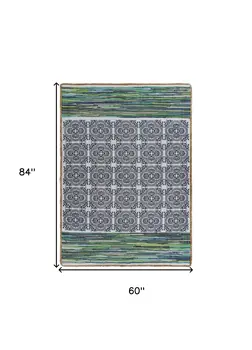 5' X 7' Blue and Green Chindi Area Rug