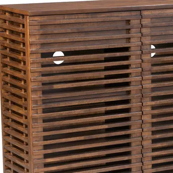 42" Walnut Wood Accent Cabinet With Three Shelves And Two Drawers