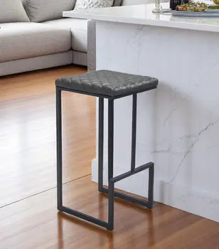 30" Gray And Black Steel Backless Bar Height Bar Chair