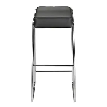 Set of Two 32" Black And Silver Faux Leather And Steel Backless Bar Height Bar Chairs