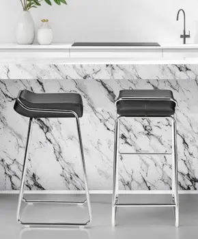 Set of Two 32" Black And Silver Faux Leather And Steel Backless Bar Height Bar Chairs