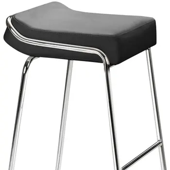 Set of Two 32" Black And Silver Faux Leather And Steel Backless Bar Height Bar Chairs