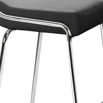 Set of Two 32" Black And Silver Faux Leather And Steel Backless Bar Height Bar Chairs