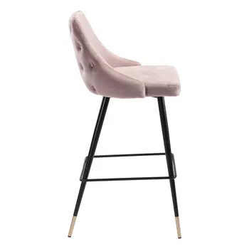 30" Pink And Black Velvet And Steel Bar Height Bar Chair
