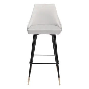 30" Gray And Black Velvet And Steel Bar Height Bar Chair