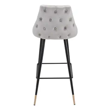 30" Gray And Black Velvet And Steel Bar Height Bar Chair