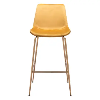 31" Yellow And Gold Velvet And Steel Low Back Bar Height Bar Chair