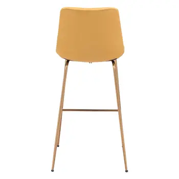 31" Yellow And Gold Velvet And Steel Low Back Bar Height Bar Chair