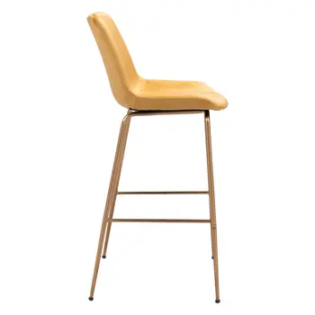 31" Yellow And Gold Velvet And Steel Low Back Bar Height Bar Chair