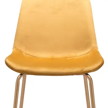 31" Yellow And Gold Velvet And Steel Low Back Bar Height Bar Chair