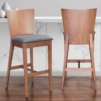 Set of Two 29" Gray And Brown Solid Wood Low Back Bar Height Bar Chairs