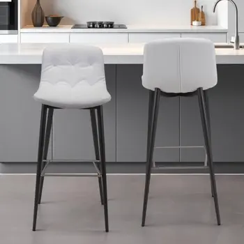 Set of Two 30" White And Black Steel Low Back Bar Height Bar Chairs
