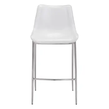 Set of Two 30" White And Silver Steel Low Back Bar Height Bar Chairs