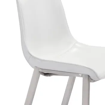 Set of Two 30" White And Silver Steel Low Back Bar Height Bar Chairs