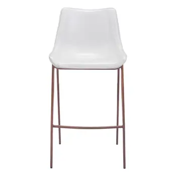Set of Two 30" White And Brown Steel Low Back Bar Height Bar Chairs