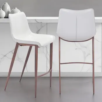 Set of Two 30" White And Brown Steel Low Back Bar Height Bar Chairs
