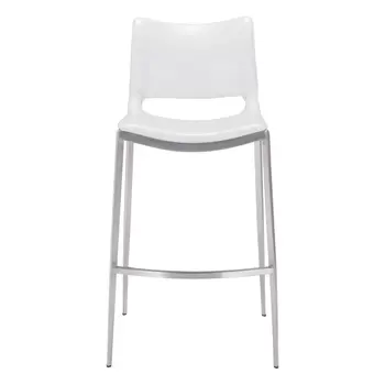 Set of Two 29" White And Silver Steel Low Back Bar Height Bar Chairs