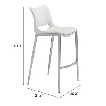 Set of Two 29" White And Silver Steel Low Back Bar Height Bar Chairs
