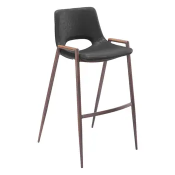 Set of Two 29 " Black And Brown Steel Low Back Bar Height Bar Chairs