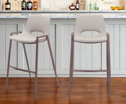 Set of Two 29 " Beige And Brown Steel Low Back Bar Height Bar Chairs