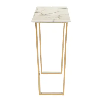 47" White and Gold Faux Marble Sled Console Table