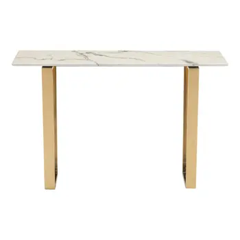 47" White and Gold Faux Marble Sled Console Table