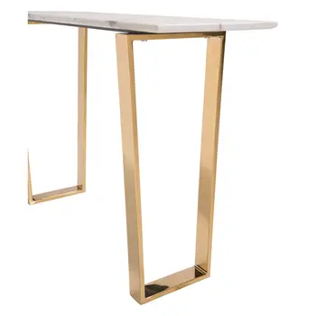 47" White and Gold Faux Marble Sled Console Table