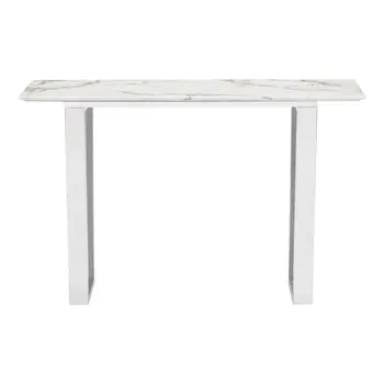 47" White and Silver Faux Marble Sled Console Table