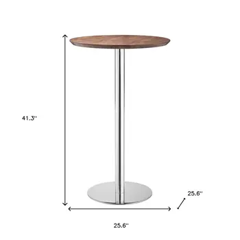 26" Brown and Silver Rounded Stainless Steel Bar Table