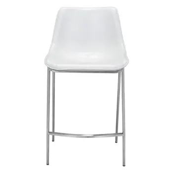 Set of Two 26" White And Silver Steel Low Back Counter Height Bar Chairs