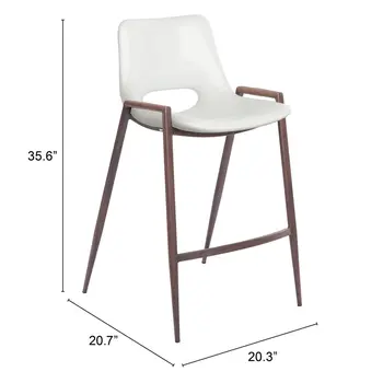 Set of Two 26" White And Brown Steel Low Back Counter Height Bar Chairs