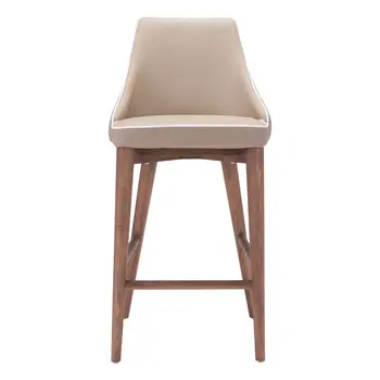 26" Beige And Brown Solid Wood Low Back Counter Height Bar Chair