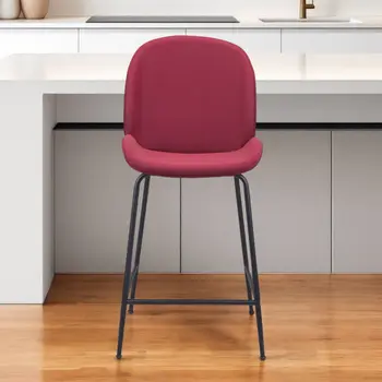 26" Red And Black Steel Low Back Counter Height Bar Chair