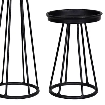 Set of Three Black Metal Striped Tabletop Candle Holders