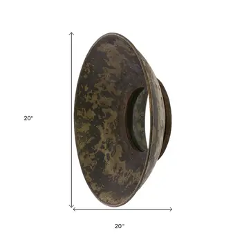 20" Dark Brown Reclaimed And Distressed Metal Round Bowl Accent Mirror