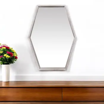 Wooden Hexagonal Wall Mirror