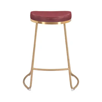 Set of Two 26" Red And Gold Stainless Steel Backless Counter Height Bar Chairs