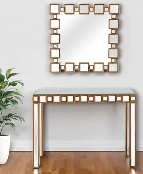 43" Gold And Silver Mirrored Glass Console Table