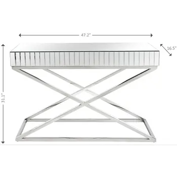 47" Silver Mirrored Glass Console Table
