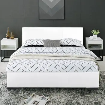 White Faux Leather King Bed Frame