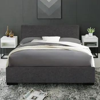 Gray Upholstered Queen Bed Frame