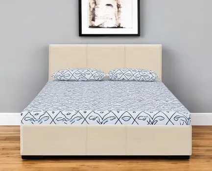 Beige Faux Leather Twin Bed Frame