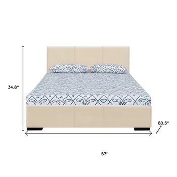 Beige Faux Leather Full Bed Frame