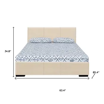Beige Faux Leather Queen Bed Frame